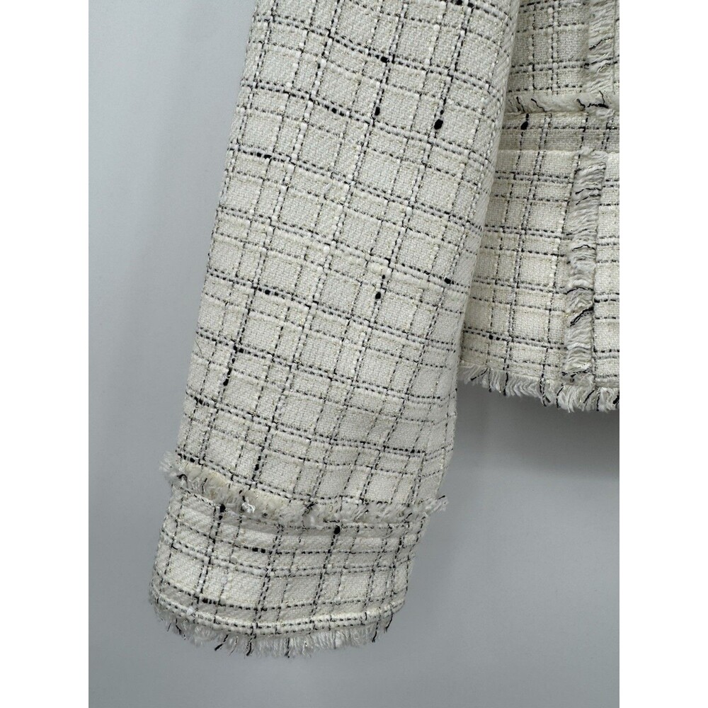 Ann Taylor Tweed Plaid Moto Jacket Sz 6 Cream Black Gold Stylish Office Career - Picture 4 of 6
